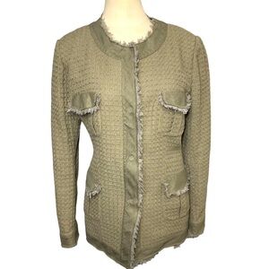 Gossip Blazer Jacket Waffle Knit Sz 48 M-L Green Tan Buttons Up Frayed Italy